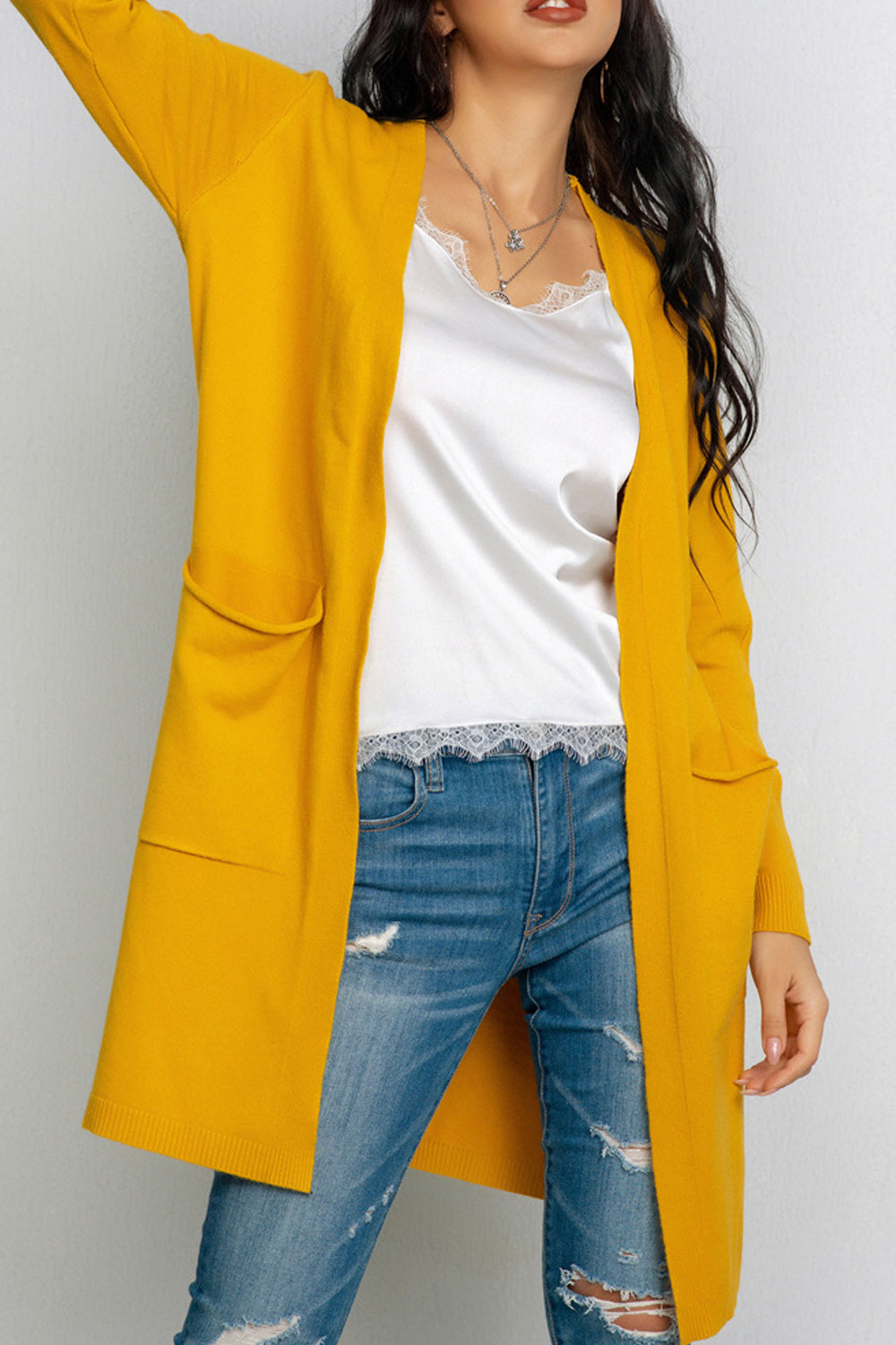Women Elegant Simple Solid Colored Warm Breathable Cardigan