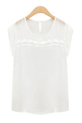 Women Short Loose Sleeves Chiffon Casual Blouse White