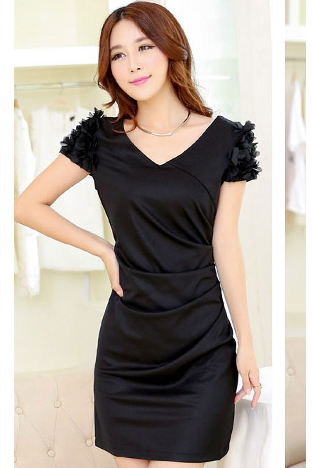 Women's Bodycon V-Neck Party Dress Black