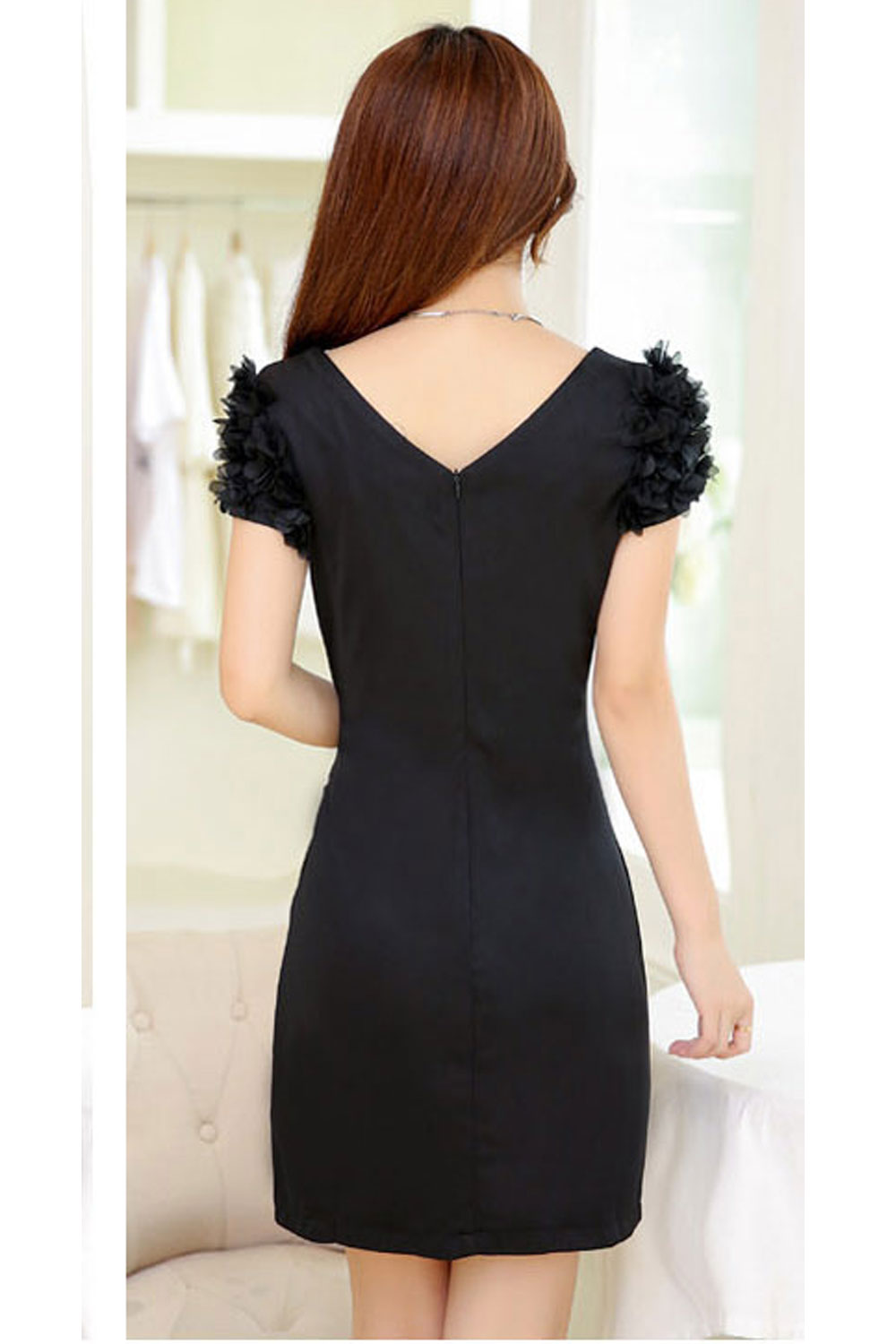 Women's Bodycon V-Neck Party Dress Black