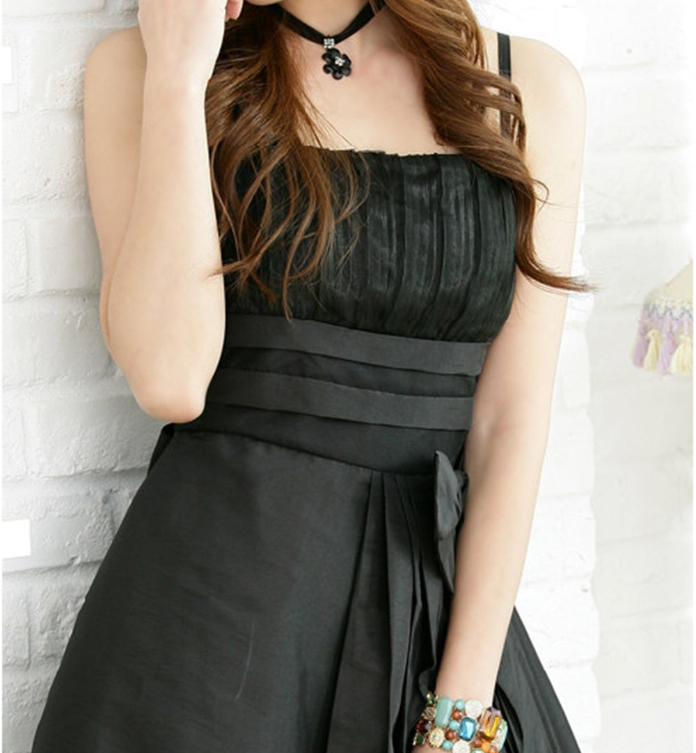 Women Sleeveless Waist Binding Party Dress Black