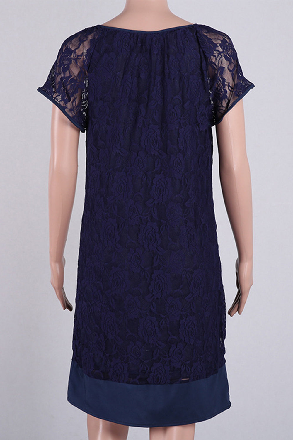 Women-Short-Plus-Size-Lace-Round-Neck-Dress-Navy-Lace
