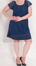 Women-Short-Plus-Size-Lace-Round-Neck-Dress-Navy-Lace