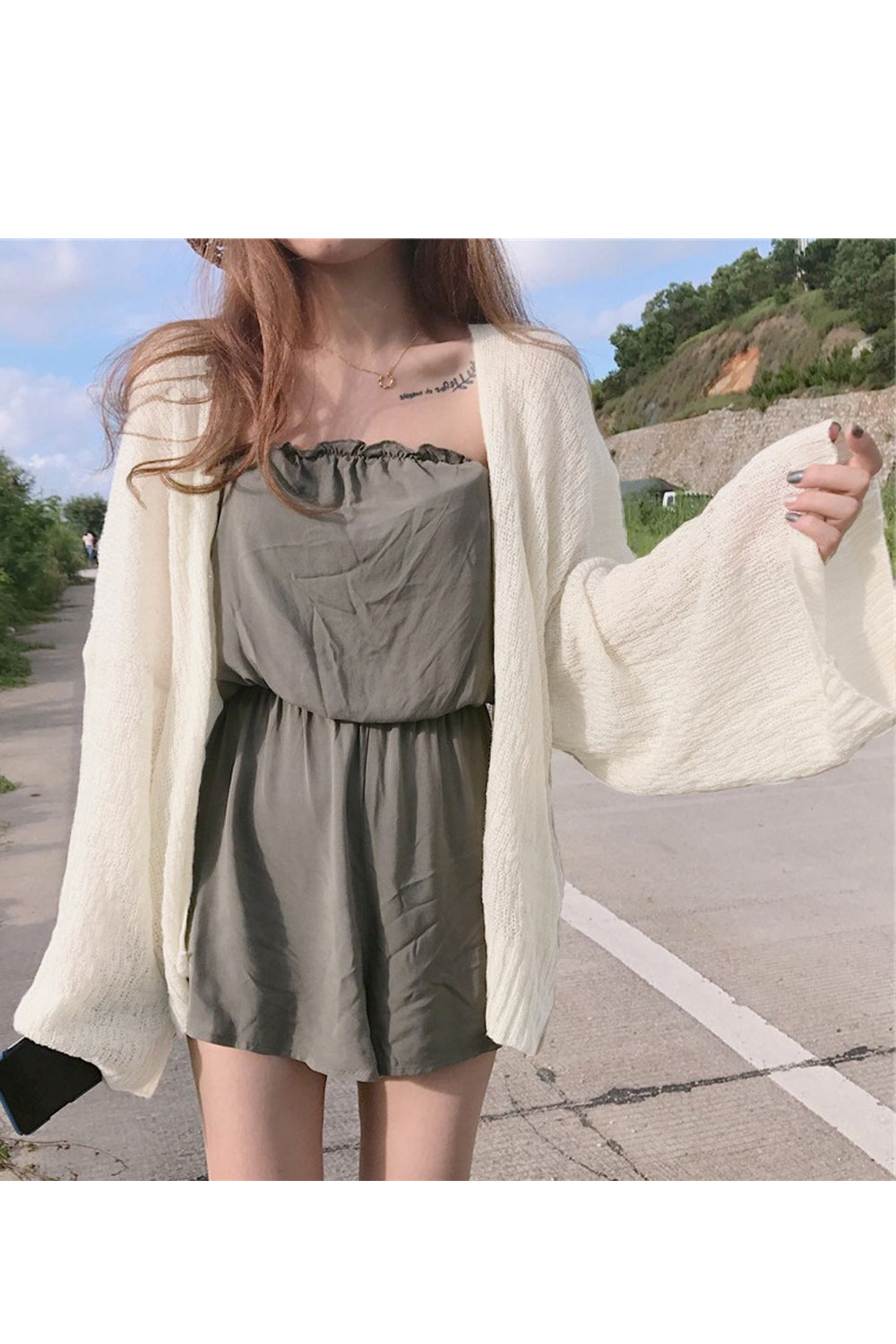 Women Loose Styled Long Sleeve Cute Solid Pattern Soft Cardigan