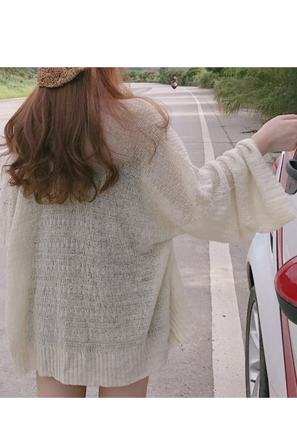Women Loose Styled Long Sleeve Cute Solid Pattern Soft Cardigan