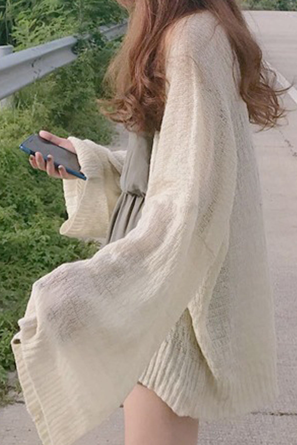 Women Loose Styled Long Sleeve Cute Solid Pattern Soft Cardigan