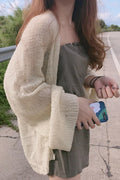 Women Loose Styled Long Sleeve Cute Solid Pattern Soft Cardigan