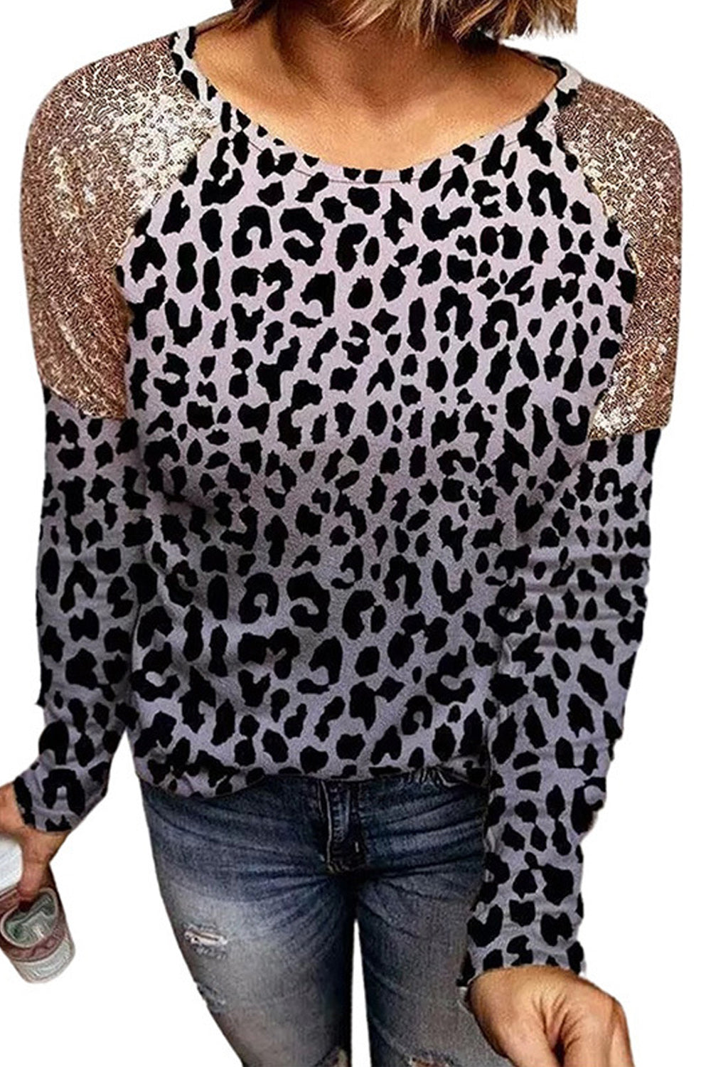 Women Stylish Sequin Contrast Long Sleeve Sweatshirt