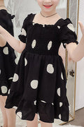 Kids Girls Comfy Square Neck Puff Short Sleeve Polka Dotted Beautiful Dress