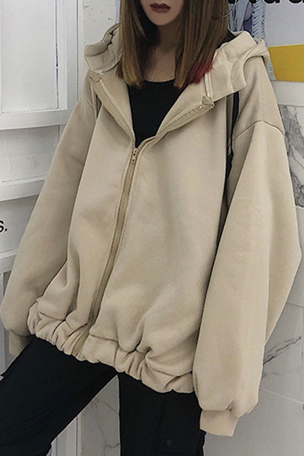 Women Stylish Loose Fit beck Printed Zipper Closure Hoodie