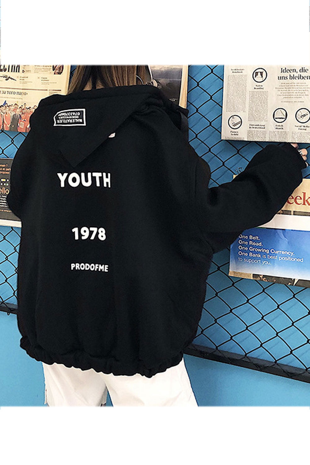 Women Stylish Loose Fit beck Printed Zipper Closure Hoodie