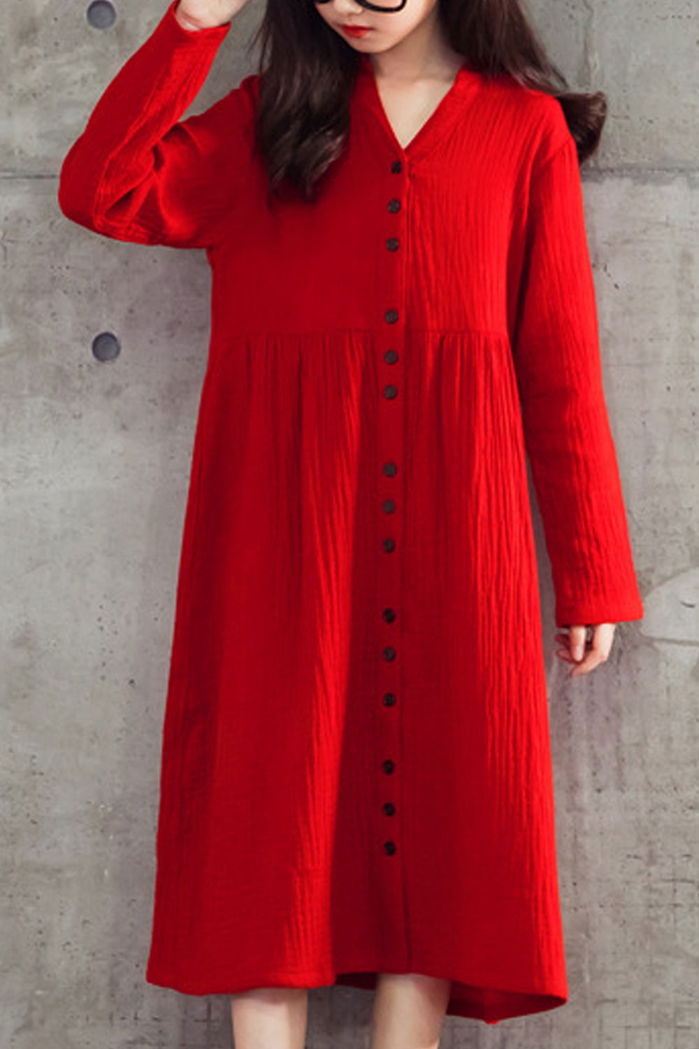 Kids Girls Long Length Loose Solid Colored Thin Long Sleeve Trendy Dress
