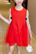Kids Girls Elegant Summer Sleeveless Lightweight Casual Solid Pattern Dress