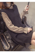 Women Magnificient Plaid Pattern Contrast Colored Trumpet Sleeve Sweater