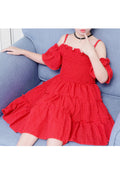 Kids Girls Convenient Shoulder Strap Solid Pattern A-Line Skirt Cute Dress