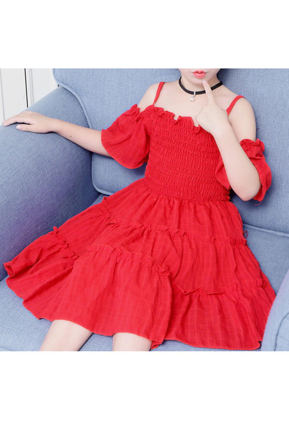 Kids Girls Convenient Shoulder Strap Solid Pattern A-Line Skirt Cute Dress