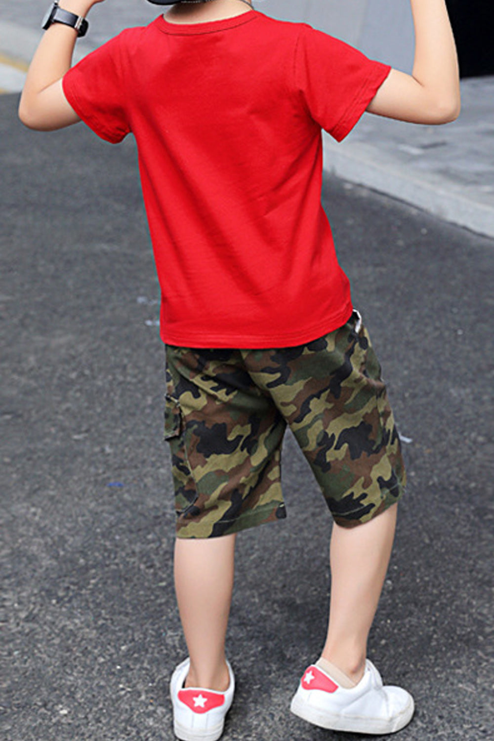 Kids Boys Short Sleeve Camouflage Bottom Letter Pattern T-Shirt Superb Two Piece Set