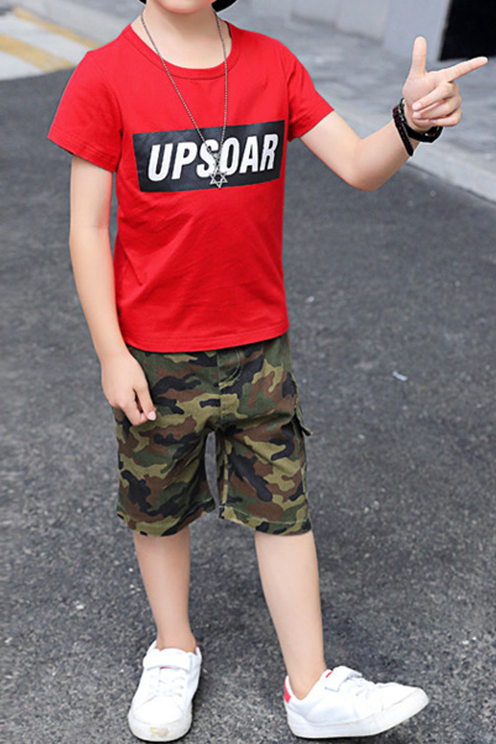 Kids Boys Short Sleeve Camouflage Bottom Letter Pattern T-Shirt Superb Two Piece Set