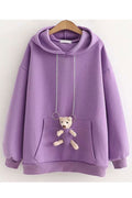 Women Solid Colored Long Sleeve Pocket Styled Hoodie