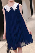 Kids Girls Sleeveless Style Easy Round Neck Pleated Skirt Summer Dress