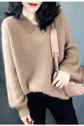 Women Solid Pattern Stretchable Long Sleeve High-Neck Comfort Providing Knitted Sweater