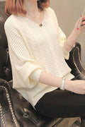 Women Fashionable Hollow Pattern Lantern Sleeve Winter Sweater