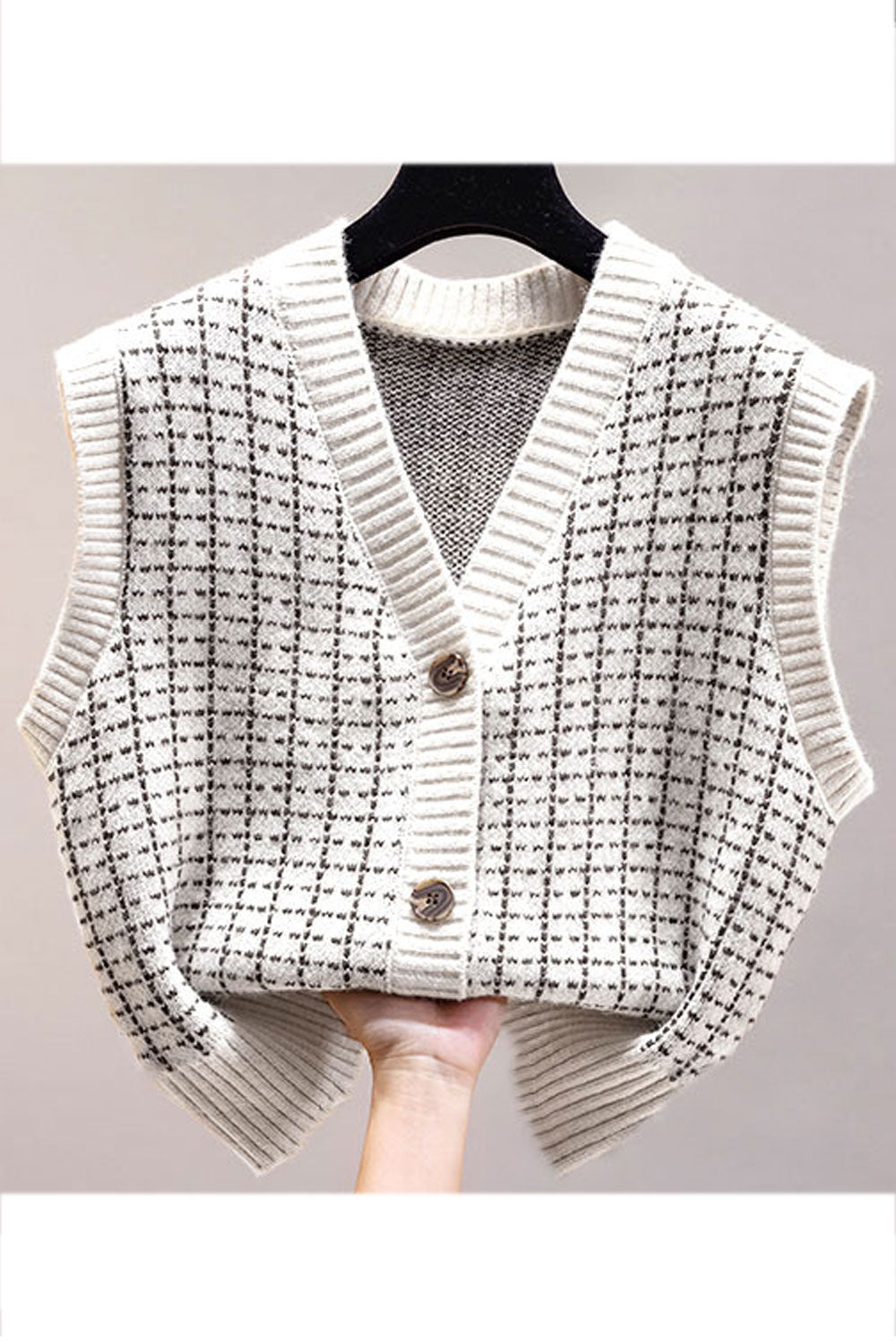 Women Sleeveless V-Neck Styled Printed Pattern Cozy Cardigan