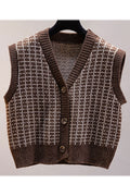 Women Sleeveless V-Neck Styled Printed Pattern Cozy Cardigan