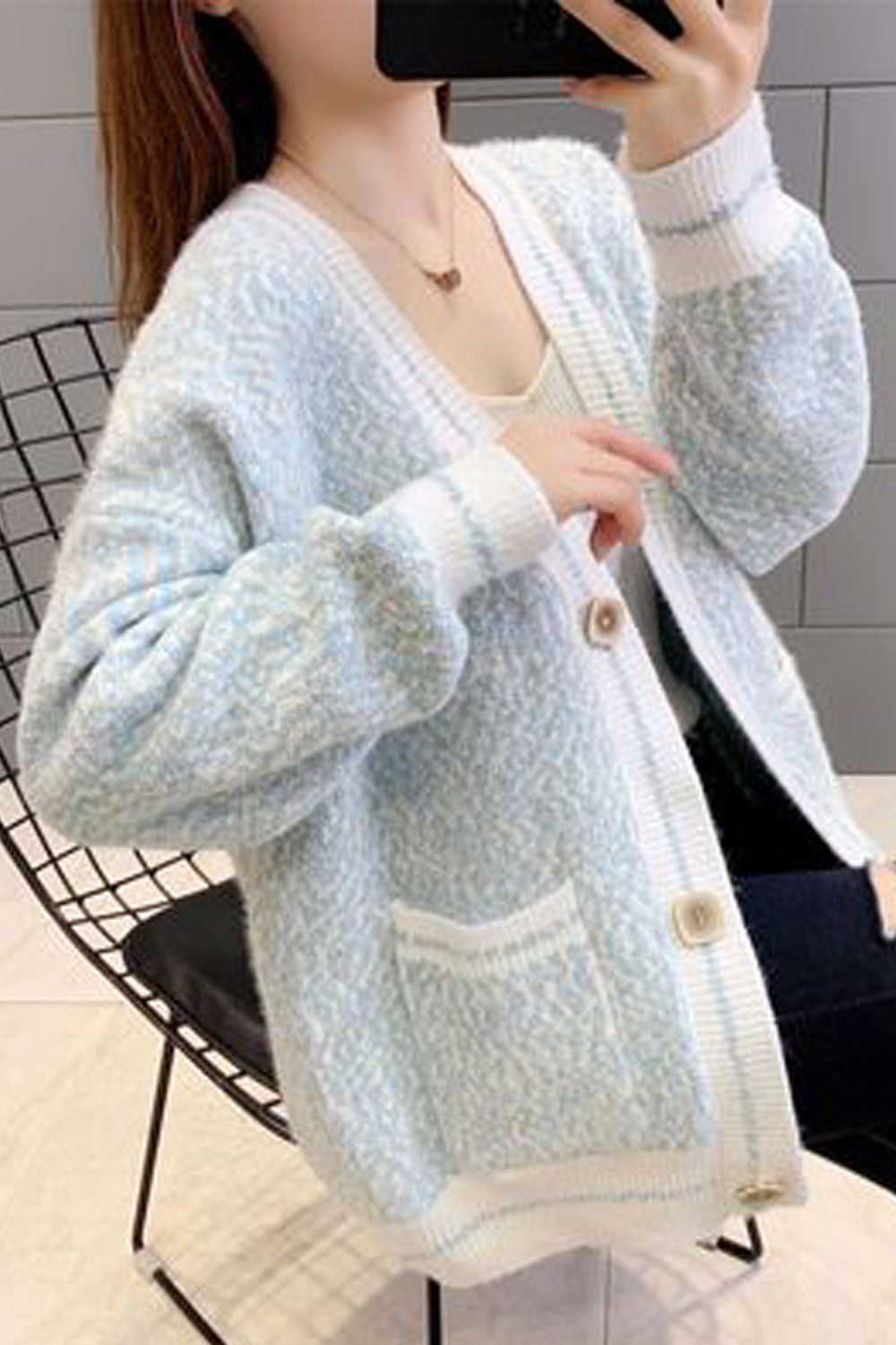 Women Comfortable Long Sleeve Solid Colored Breathable Warm Cardigan