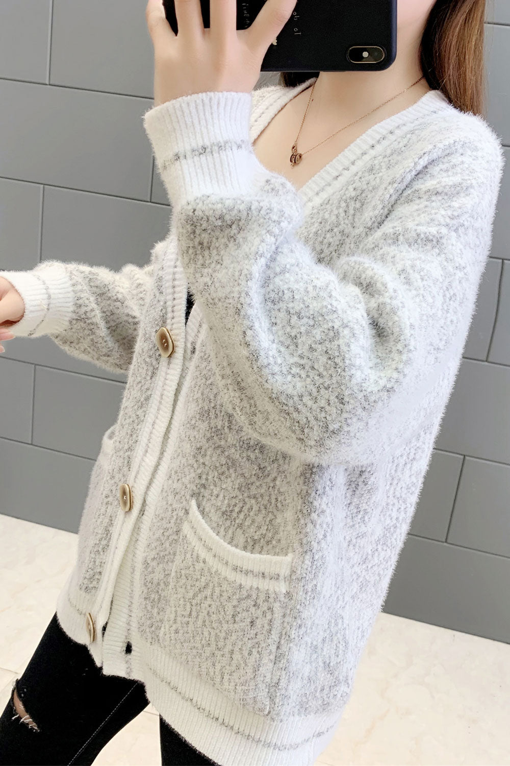 Women Comfortable Long Sleeve Solid Colored Breathable Warm Cardigan