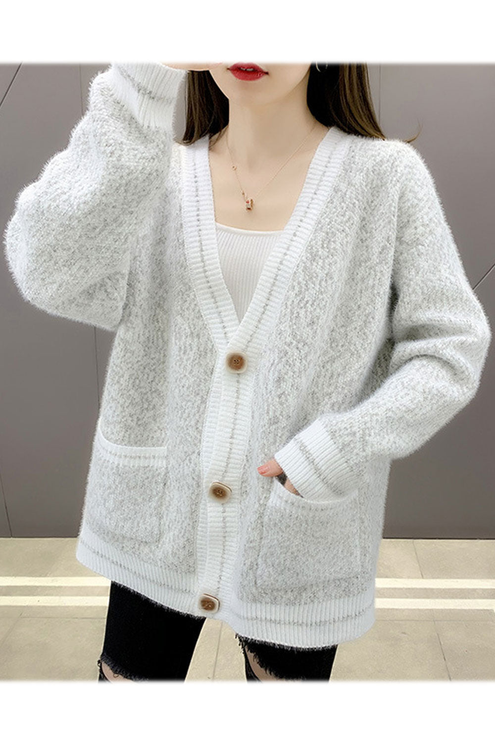 Women Comfortable Long Sleeve Solid Colored Breathable Warm Cardigan