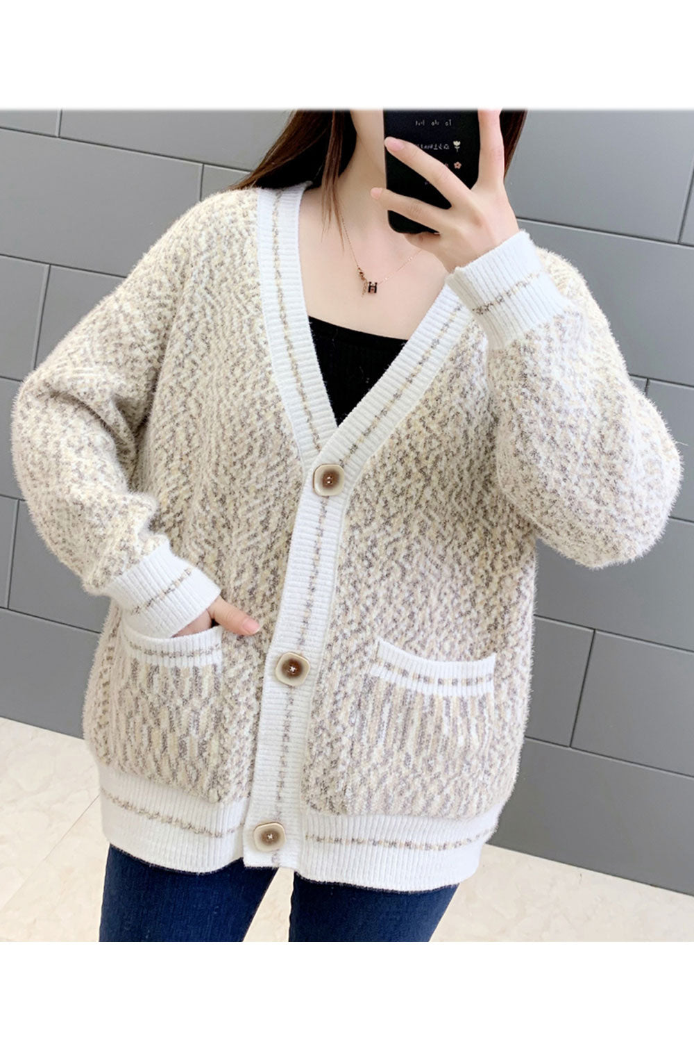 Women Comfortable Long Sleeve Solid Colored Breathable Warm Cardigan