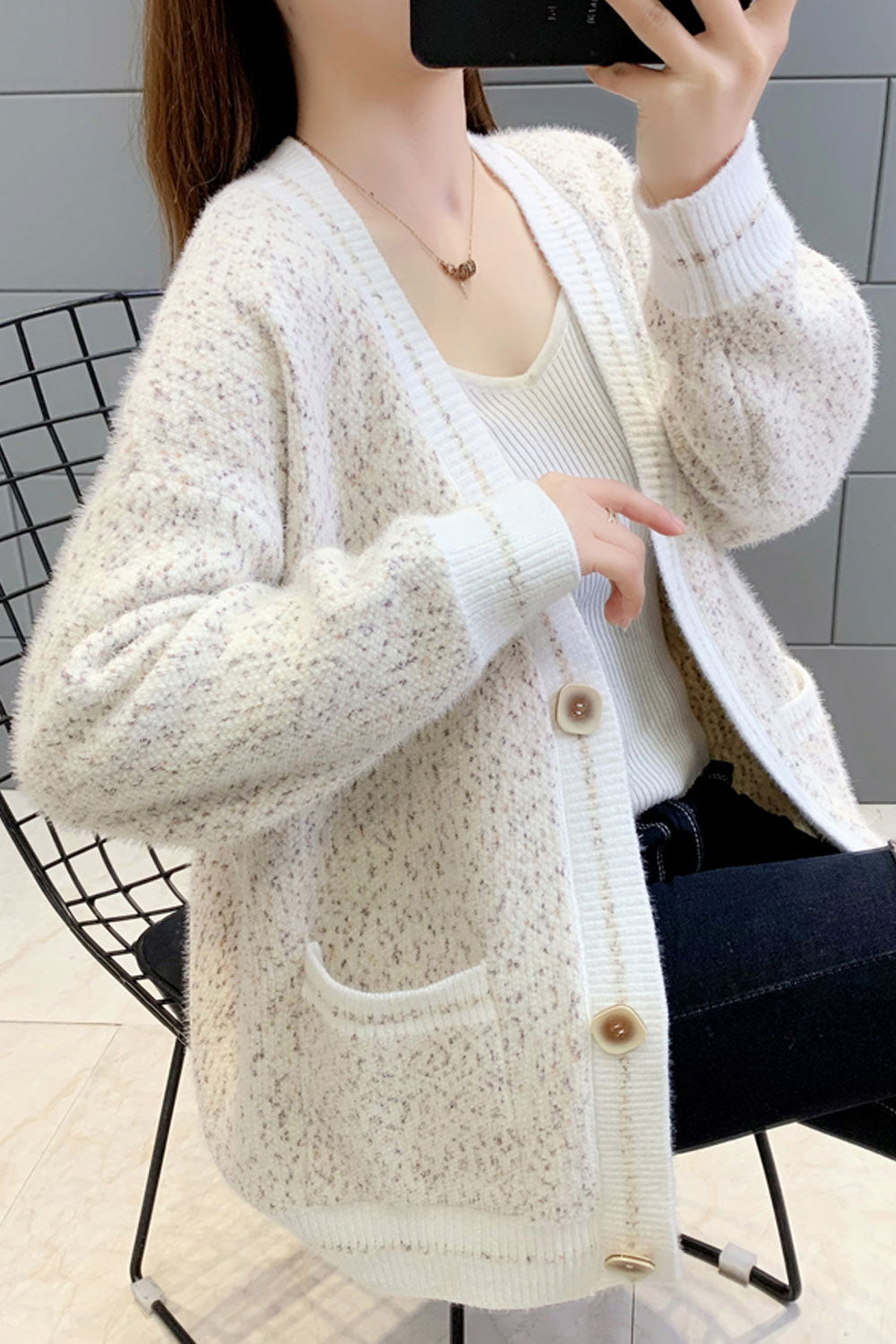Women Comfortable Long Sleeve Solid Colored Breathable Warm Cardigan