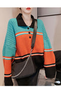 Women Stylish Collar Neck Loose Fit Long Sleeve Striped Sweater