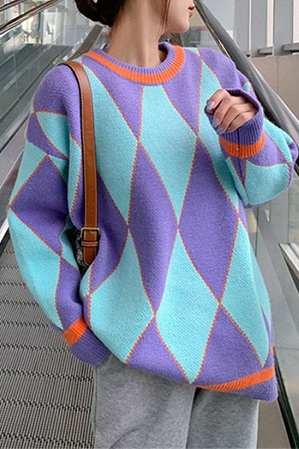 Women Stylish Rainbow Colored Striped Pattern Warm Sweater
