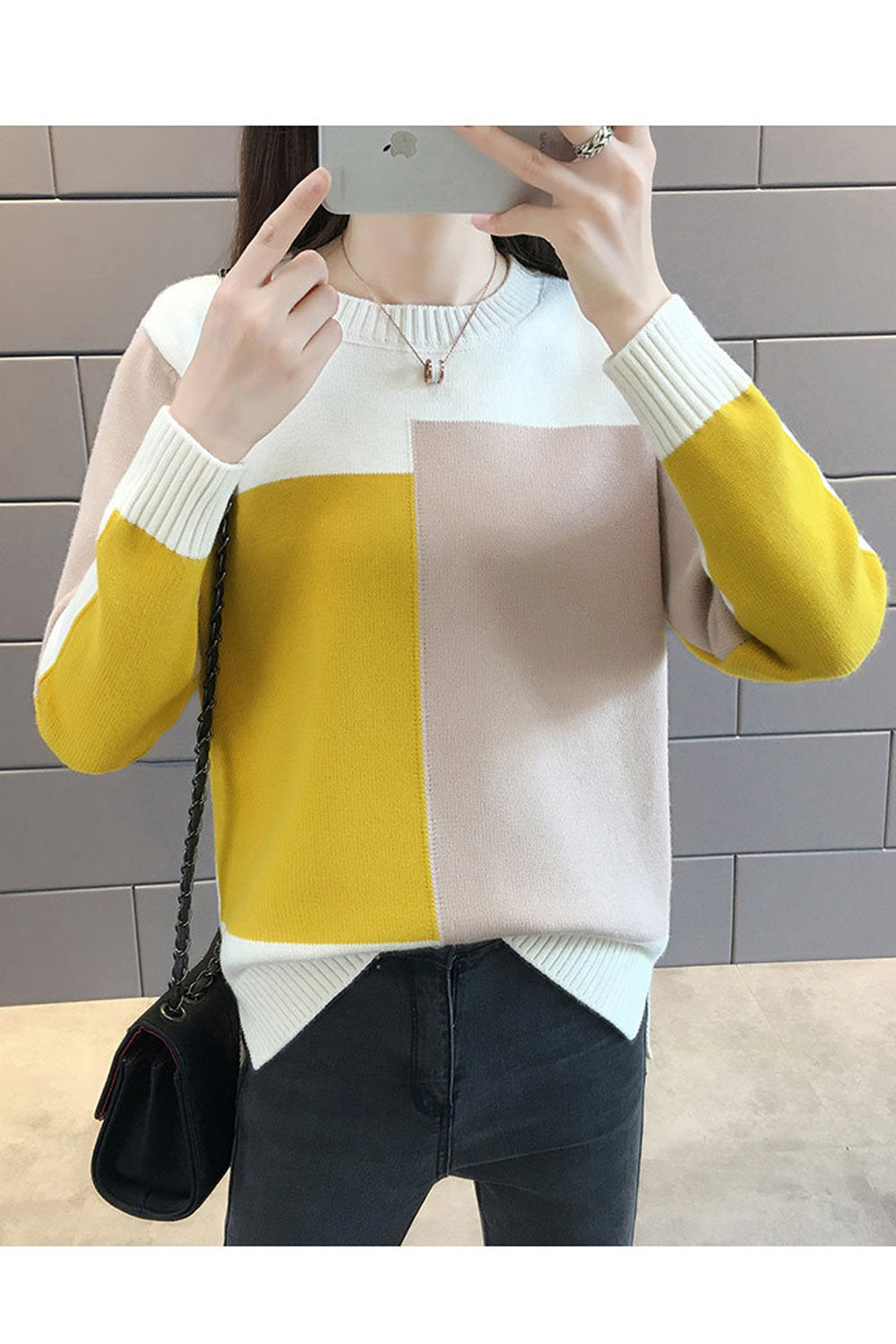 Women Cute Full Sleeve Contrast Colored Sweater