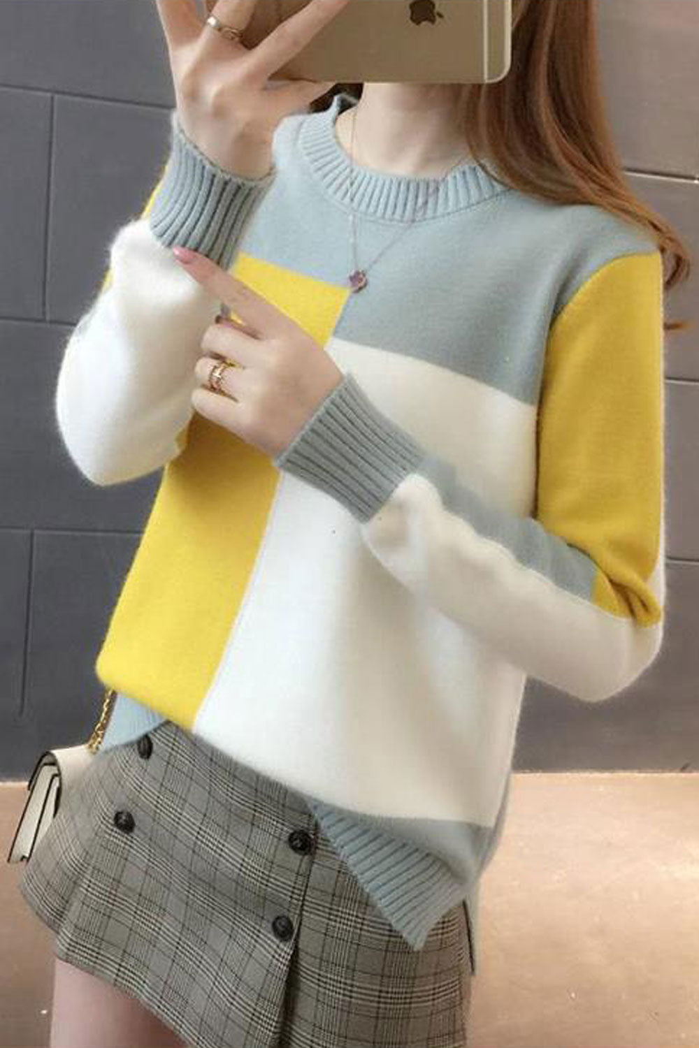 Women Cute Full Sleeve Contrast Colored Sweater