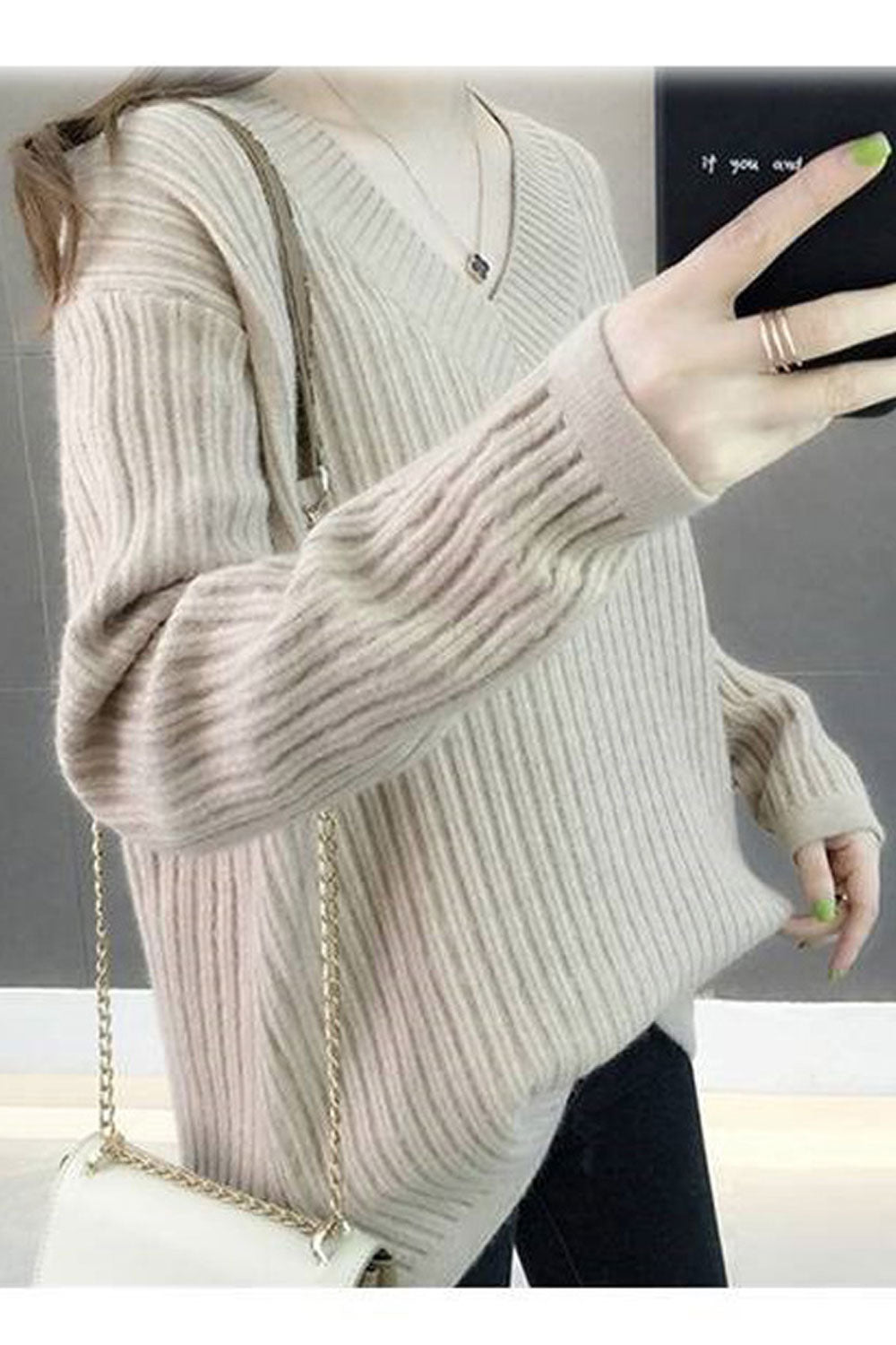Women Easy Stretchable Long Sleeve V-Neck Warm Sweater