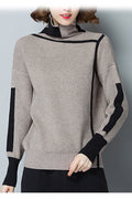 Women Stylish Pullover High Neck Contrast Colored Warm Sweater