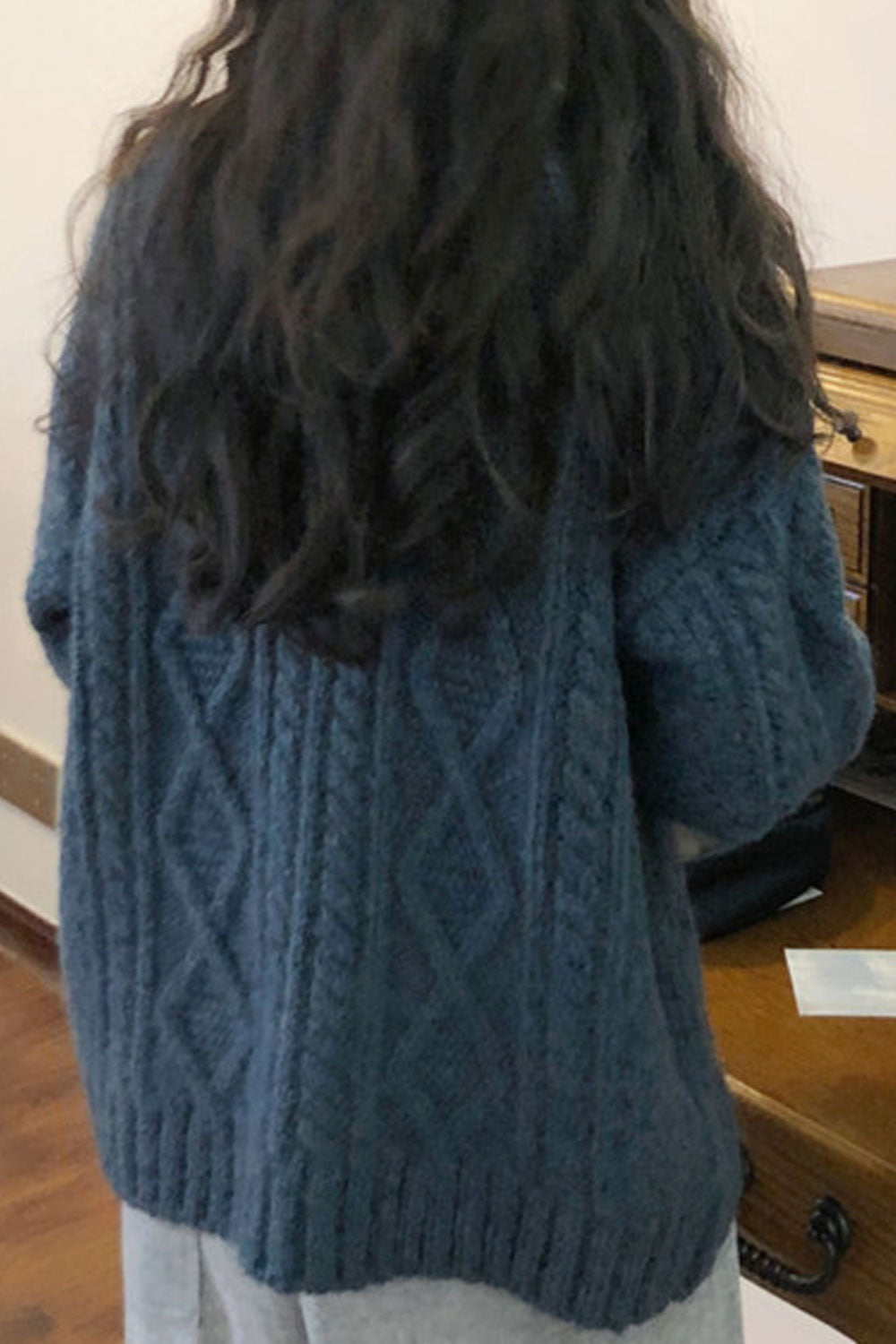 Women Awesoem Solid Colored Round Neck Warm Cardigan