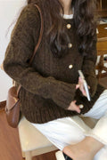 Women Awesoem Solid Colored Round Neck Warm Cardigan