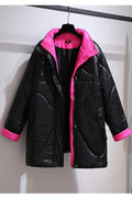 Women High Collar Contrast Color Cuff Long Sleeve Warm Padded Jacket