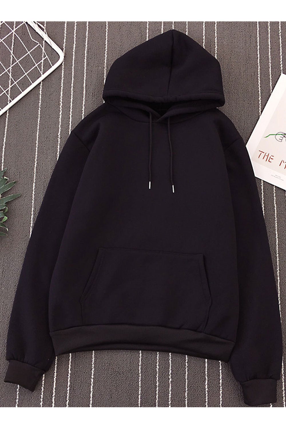Women Simple Solid Colored Hooded Neck Warm Hoodie