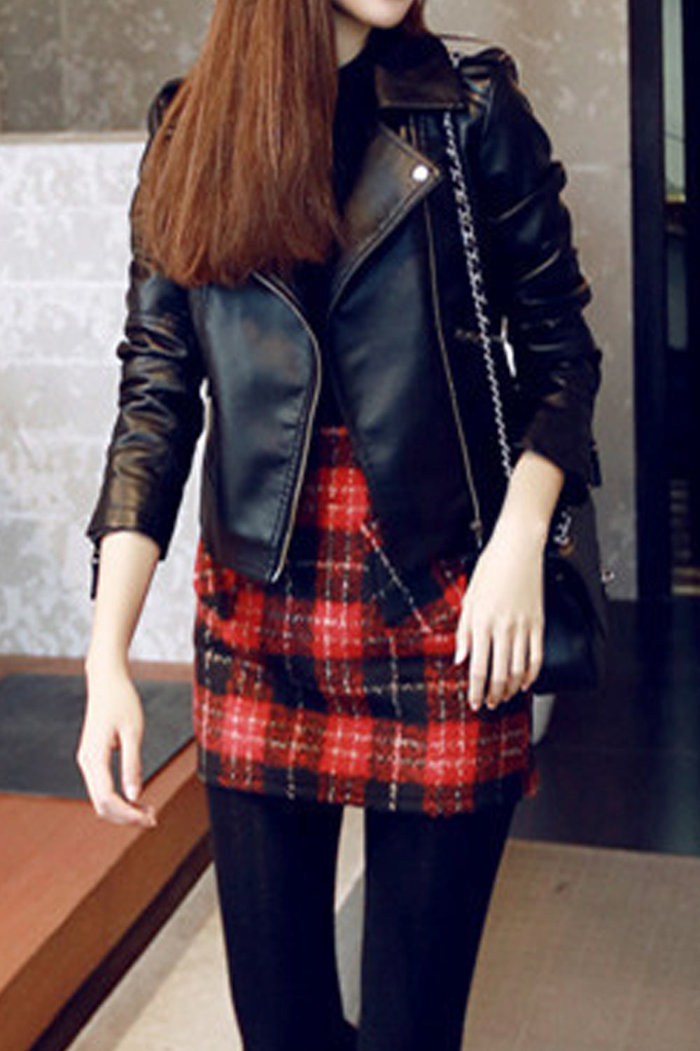 Women Stylish Solid Colored Croped Length Slim Fit Leather Jacket