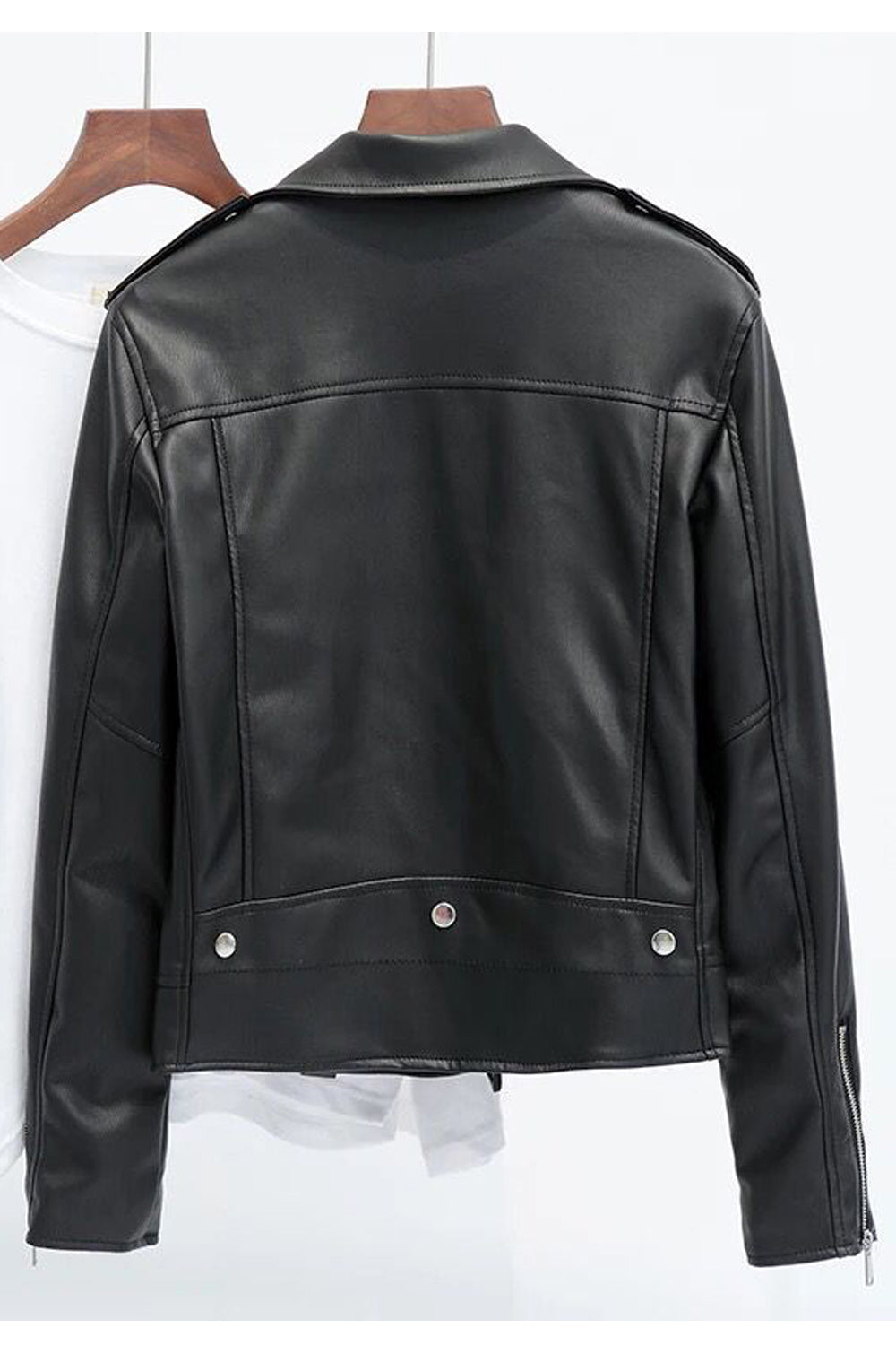 Women Gorgeous Solid Colored Lapel Collar Warm Leather Jacket