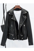 Women Gorgeous Solid Colored Lapel Collar Warm Leather Jacket