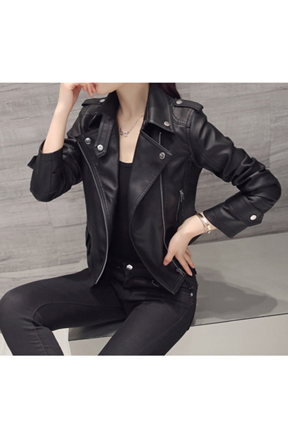 Women Stylish Black Color Motorcycle Casual Leather Jacket