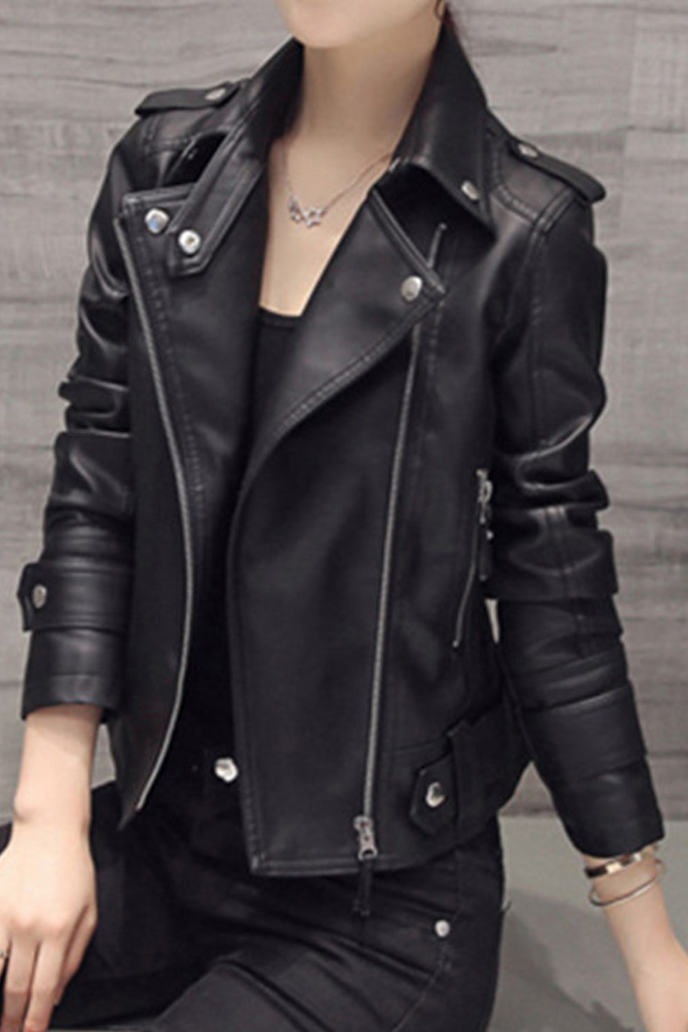 Women Stylish Black Color Motorcycle Casual Leather Jacket