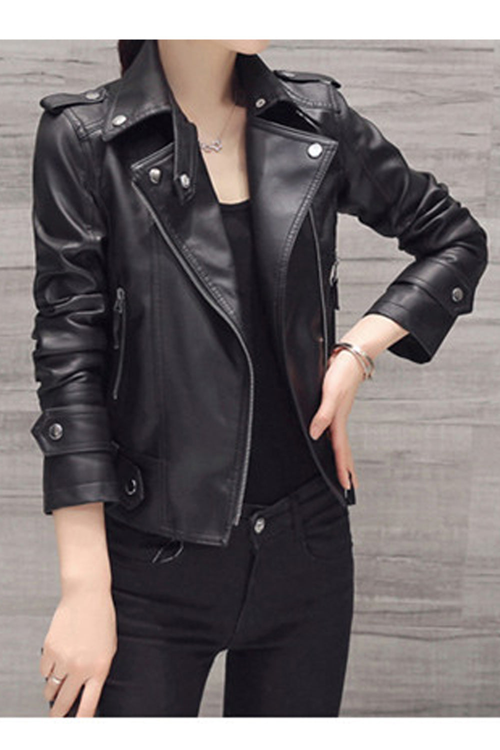 Women Stylish Black Color Motorcycle Casual Leather Jacket