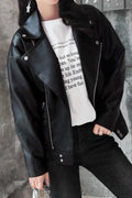 Women Comfortable Long Sleeve Zipper Pocket Styling Leather Jacket